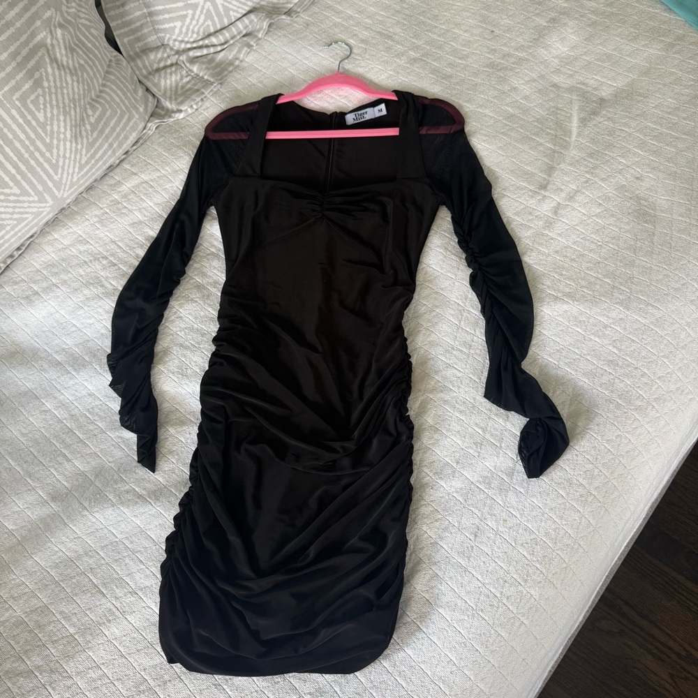 Tiger Mist Black Bodycon Dress with Mesh Sleeves